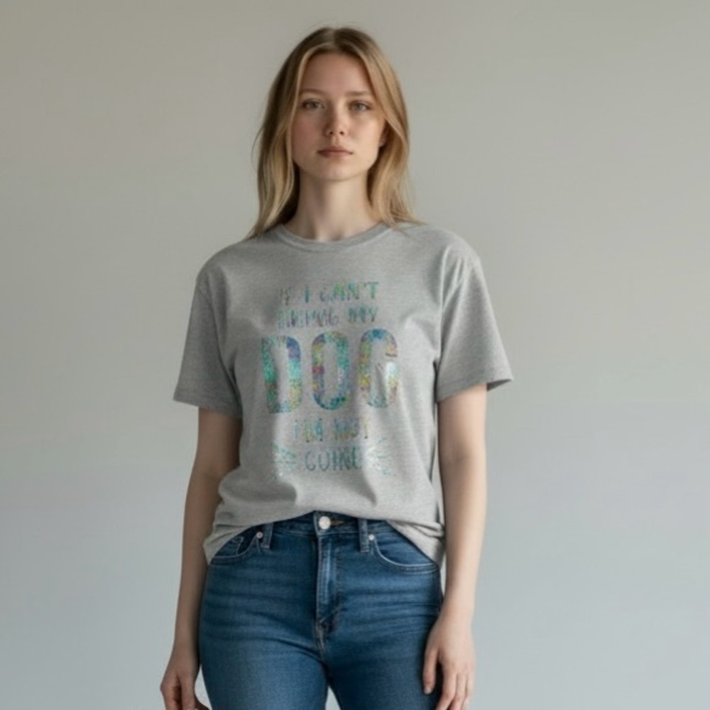 4/$40 Bella Grey Metallic Graphic Design Front Short‎ Sleeve Tee